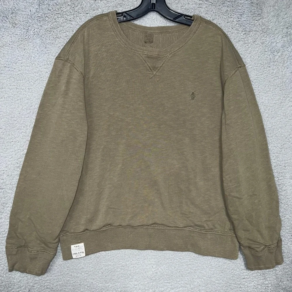 VTG Polo Ralph Lauren RRL Sweater Men XL Khaki Sportsman Outfitter Thermal Lined